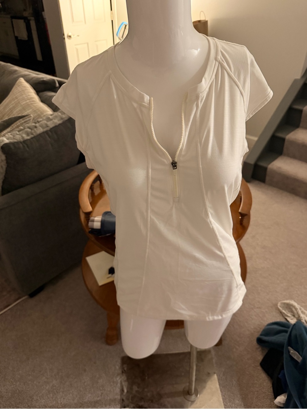 Athleta White Short-Sleeve Zip-Front Performance Tee